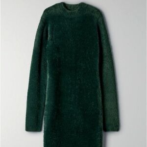 Babaton | M Dark Green Fuzzy Midi Dress – Faux Fur Feel